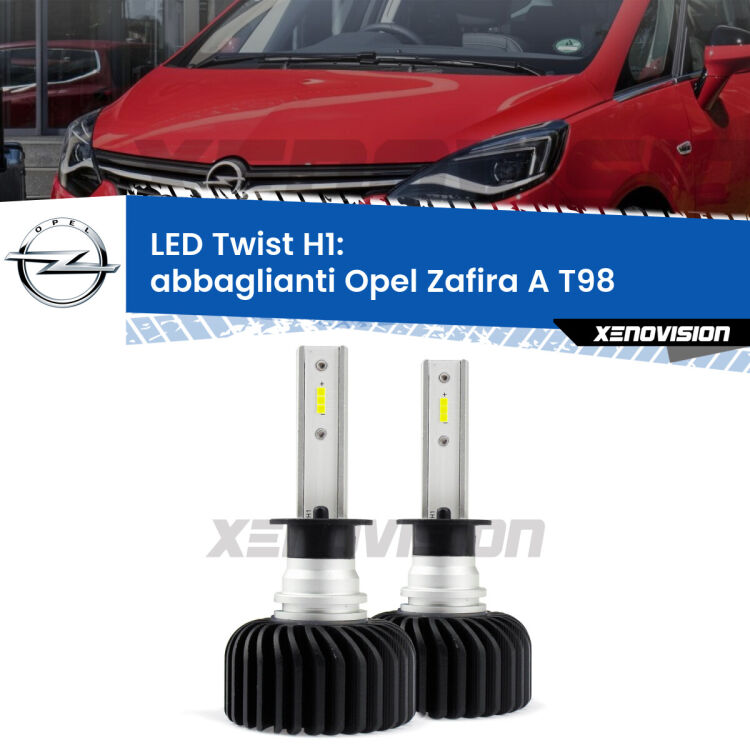 <strong>Kit abbaglianti LED</strong> H1 per <strong>Opel Zafira A</strong> T98 2003-2005. Compatte, impermeabili, senza ventola: praticamente indistruttibili. Top Quality.