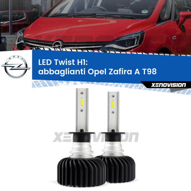Abbaglianti LED Opel Zafira A T98 2003 -2005: H1 11,000Lm <strong>Kit abbaglianti LED</strong> H1 per <strong>Opel Zafira A</strong> T98 2003 -2005. Compatte, impermeabili, senza ventola: praticamente indistruttibili. Top Quality.