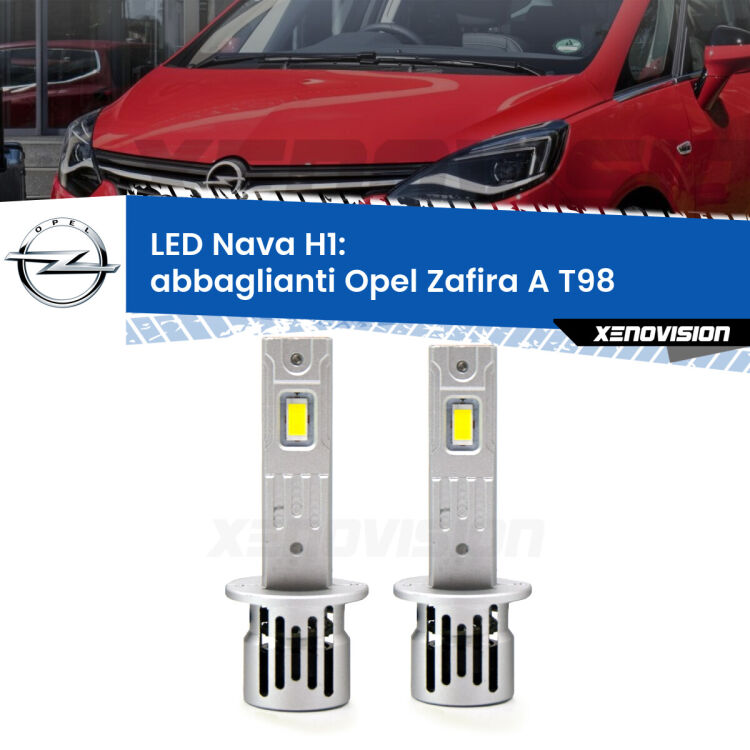 0 Abbaglianti LED Opel Zafira A T98 2003 -2005: H1 Nava <strong>Abbaglianti LED no-spie per Opel Zafira A</strong> T98 2003 -2005. Coppia lampade <strong> H1</strong> modello Nava canbus, raffreddate a ventola.