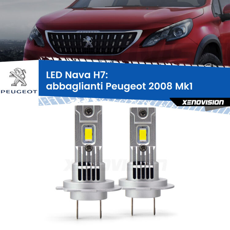 Abbaglianti LED Peugeot 2008 Mk1 2013 -2018: H7 Nava <strong>Abbaglianti LED no-spie per Peugeot 2008</strong> Mk1 2013 -2018. Coppia lampade <strong>H7</strong> modello Nava canbus, raffreddate a ventola.