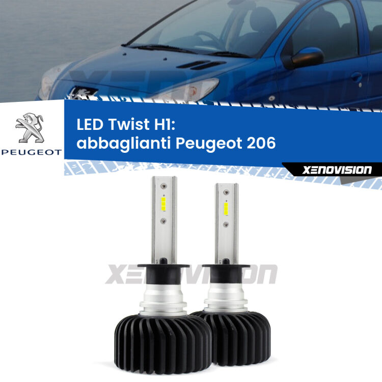<strong>Kit abbaglianti LED</strong> H1 per <strong>Peugeot 206</strong>  2007-2009. Compatte, impermeabili, senza ventola: praticamente indistruttibili. Top Quality.
