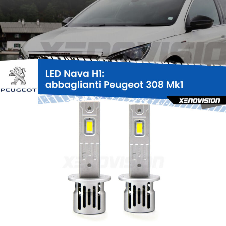 0 Abbaglianti LED Peugeot 308 Mk1 2007 -2012: H1 Nava <strong>Abbaglianti LED no-spie per Peugeot 308</strong> Mk1 2007 -2012. Coppia lampade <strong> H1</strong> modello Nava canbus, raffreddate a ventola.