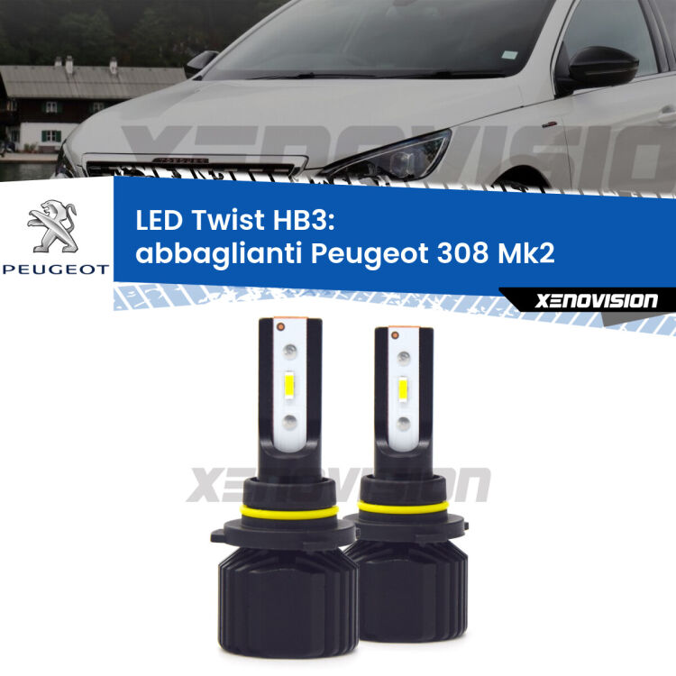 <strong>Kit abbaglianti LED</strong> HB3 per <strong>Peugeot 308</strong> Mk2 prima serie. Compatte, impermeabili, senza ventola: praticamente indistruttibili. Top Quality.