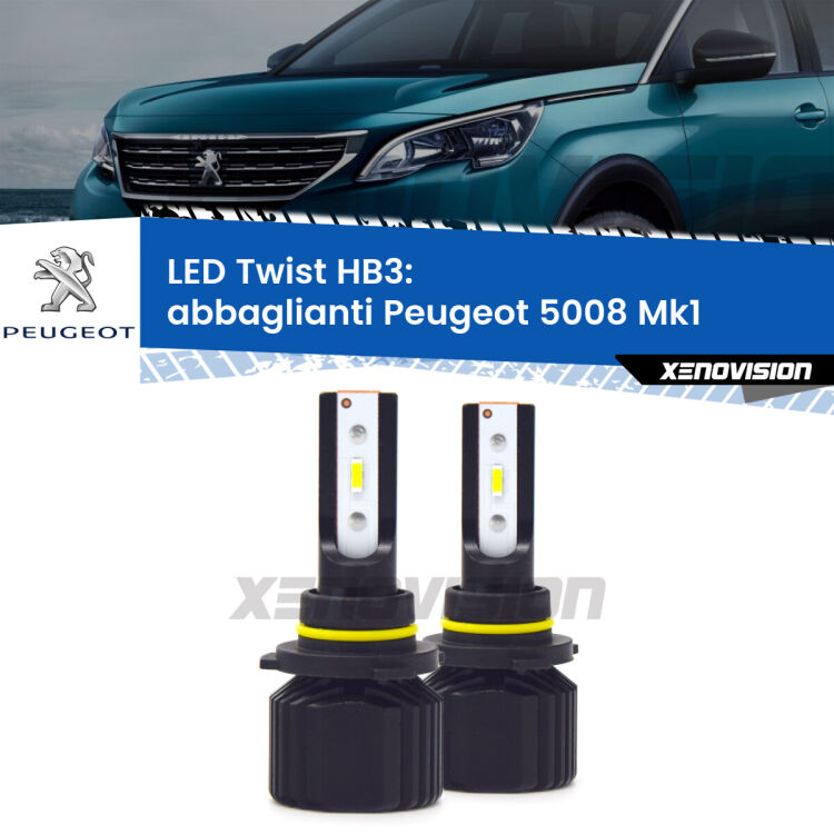 <strong>Kit abbaglianti LED</strong> HB3 per <strong>Peugeot 5008</strong> Mk1 2013-2016. Compatte, impermeabili, senza ventola: praticamente indistruttibili. Top Quality.