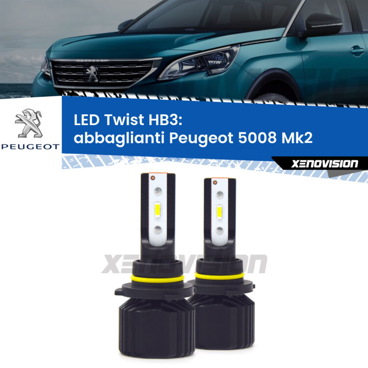 Abbaglianti LED Peugeot 5008 Mk2 2017 in poi: HB3 11,000Lm <strong>Kit abbaglianti LED</strong> HB3 per <strong>Peugeot 5008</strong> Mk2 2017 in poi. Compatte, impermeabili, senza ventola: praticamente indistruttibili. Top Quality.