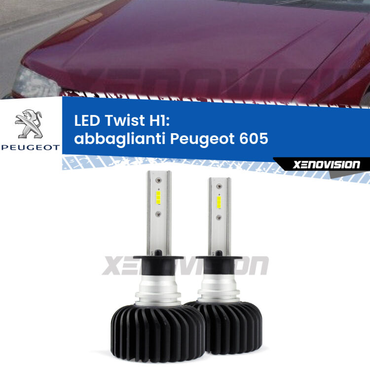 Abbaglianti LED Peugeot 605 1989 -1994: H1 11,000Lm <strong>Kit abbaglianti LED</strong> H1 per <strong>Peugeot 605</strong> 1989 -1994. Compatte, impermeabili, senza ventola: praticamente indistruttibili. Top Quality.