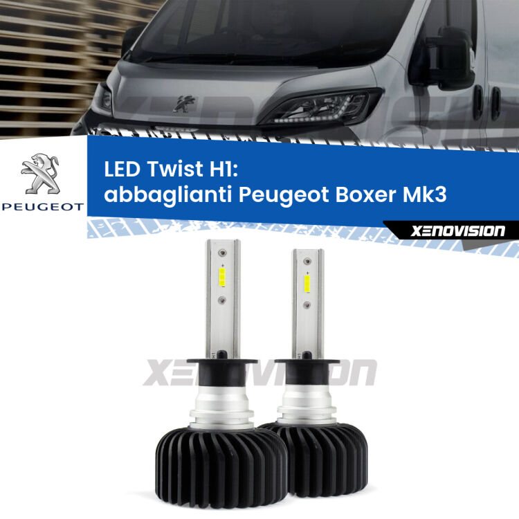 Abbaglianti LED Peugeot Boxer Mk3 2006 -2014: H1 11,000Lm <strong>Kit abbaglianti LED</strong> H1 per <strong>Peugeot Boxer</strong> Mk3 2006 -2014. Compatte, impermeabili, senza ventola: praticamente indistruttibili. Top Quality.