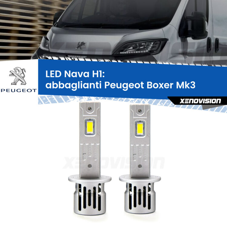 0 Abbaglianti LED Peugeot Boxer Mk3 2006 -2014: H1 Nava <strong>Abbaglianti LED no-spie per Peugeot Boxer</strong> Mk3 2006 -2014. Coppia lampade <strong> H1</strong> modello Nava canbus, raffreddate a ventola.