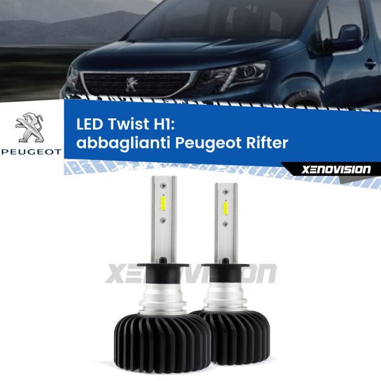 Abbaglianti LED Peugeot Rifter 2018 in poi: H1 11,000Lm <strong>Kit abbaglianti LED</strong> H1 per <strong>Peugeot Rifter</strong> 2018 in poi. Compatte, impermeabili, senza ventola: praticamente indistruttibili. Top Quality.