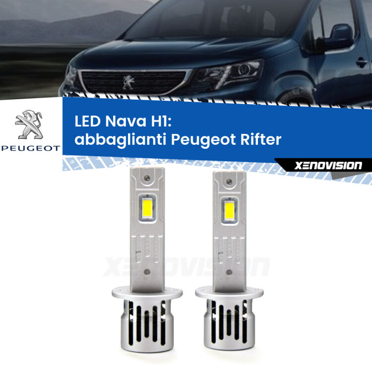 0 Abbaglianti LED Peugeot Rifter 2018 in poi: H1 Nava <strong>Abbaglianti LED no-spie per Peugeot Rifter</strong> 2018 in poi. Coppia lampade <strong> H1</strong> modello Nava canbus, raffreddate a ventola.