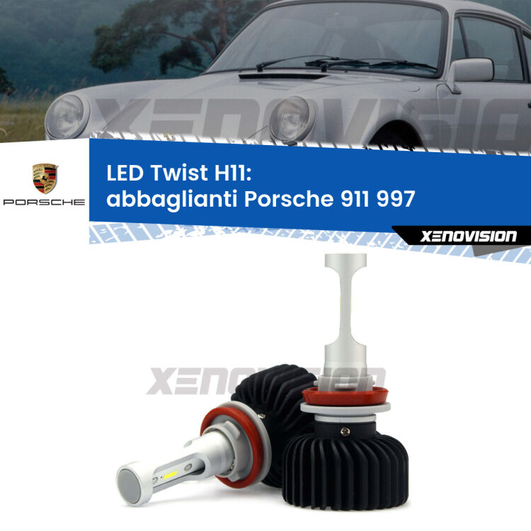 <strong>Kit abbaglianti LED</strong> H11 per <strong>Porsche 911</strong> 997 2004-2012. Compatte, impermeabili, senza ventola: praticamente indistruttibili. Top Quality.