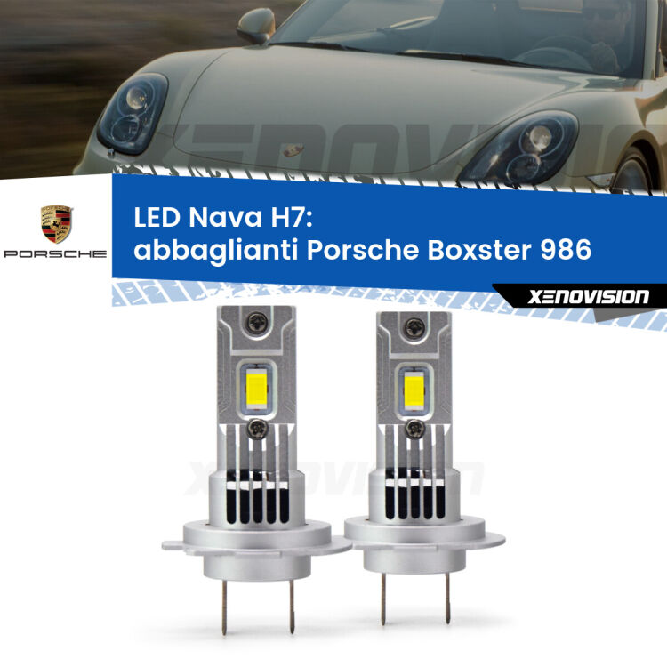 Abbaglianti LED Porsche Boxster 986 1996 -2004: H7 Nava <strong>Abbaglianti LED no-spie per Porsche Boxster</strong> 986 1996 -2004. Coppia lampade <strong>H7</strong> modello Nava canbus, raffreddate a ventola.