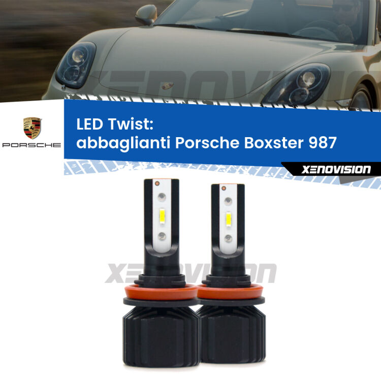 Abbaglianti LED Porsche Boxster 987 fino al 2008, con fari Bi-Xenon: Twist 11,000Lm <strong>Kit abbaglianti LED</strong> per <strong>Porsche Boxster</strong> 987 fino al 2008, con fari Bi-Xenon. Compatte, impermeabili, senza ventola: praticamente indistruttibili. Top Quality.