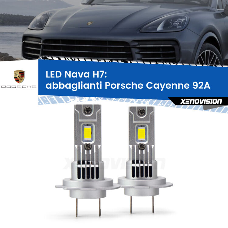 Abbaglianti LED Porsche Cayenne 92A 2010 in poi: H7 Nava <strong>Abbaglianti LED no-spie per Porsche Cayenne</strong> 92A 2010 in poi. Coppia lampade <strong>H7</strong> modello Nava canbus, raffreddate a ventola.