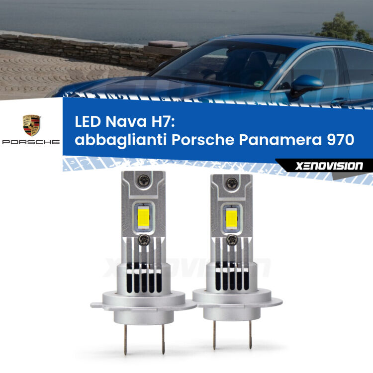 Abbaglianti LED Porsche Panamera 970 Full-beam spotlight con fari Bi-Xenon: H7 Nava <strong>Abbaglianti LED no-spie per Porsche Panamera</strong> 970 Full-beam spotlight con fari Bi-Xenon. Coppia lampade <strong>H7</strong> modello Nava canbus, raffreddate a ventola.