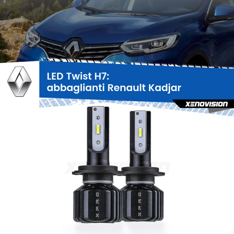 <strong>Kit abbaglianti LED</strong> H7 per <strong>Renault Kadjar</strong>  2015-2022. Compatte, impermeabili, senza ventola: praticamente indistruttibili. Top Quality.