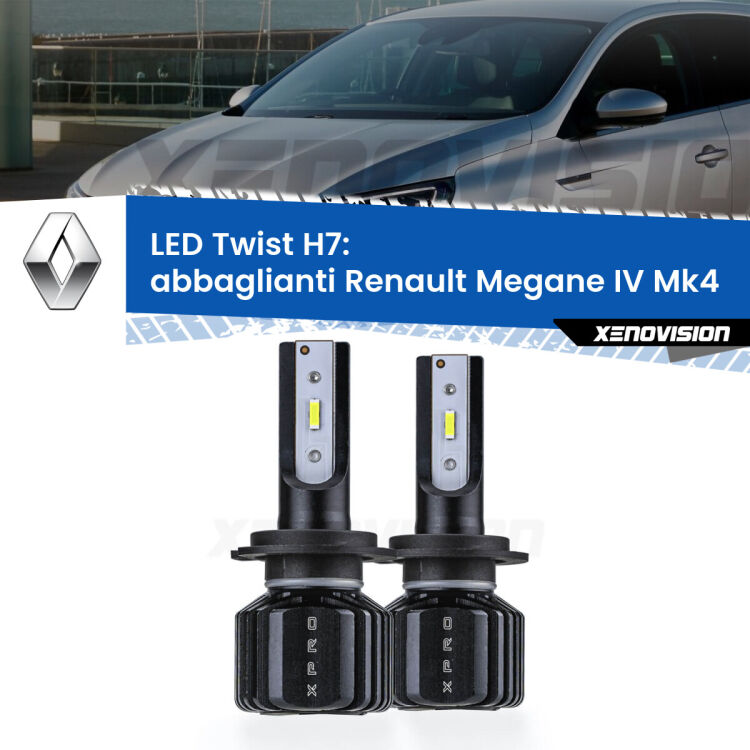 <strong>Kit abbaglianti LED</strong> H7 per <strong>Renault Megane IV</strong> Mk4 2016in poi. Compatte, impermeabili, senza ventola: praticamente indistruttibili. Top Quality.