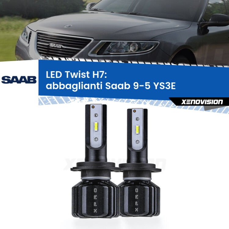 <strong>Kit abbaglianti LED</strong> H7 per <strong>Saab 9-5</strong> YS3E 1997-2010. Compatte, impermeabili, senza ventola: praticamente indistruttibili. Top Quality.