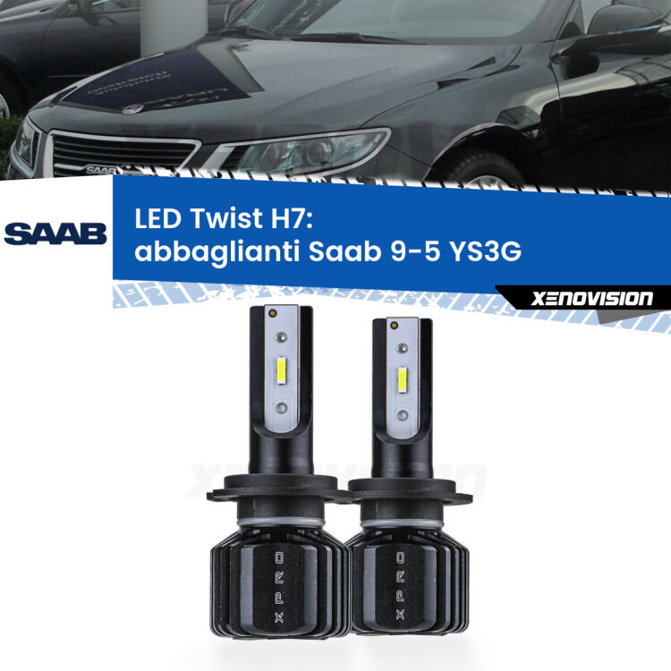 <strong>Kit abbaglianti LED</strong> H7 per <strong>Saab 9-5</strong> YS3G 2010-2012. Compatte, impermeabili, senza ventola: praticamente indistruttibili. Top Quality.