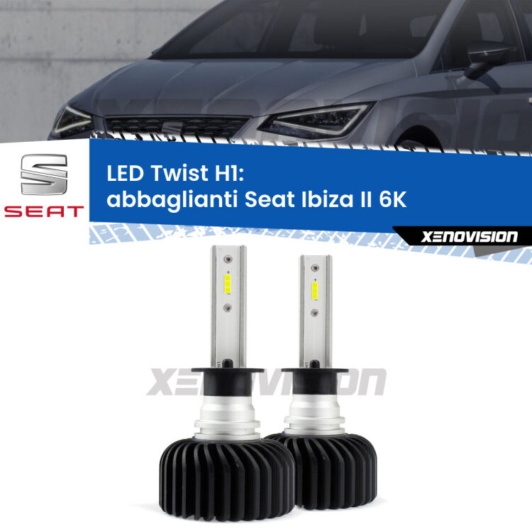 <strong>Kit abbaglianti LED</strong> H1 per <strong>Seat Ibiza II</strong> 6K a parabola doppia. Compatte, impermeabili, senza ventola: praticamente indistruttibili. Top Quality.
