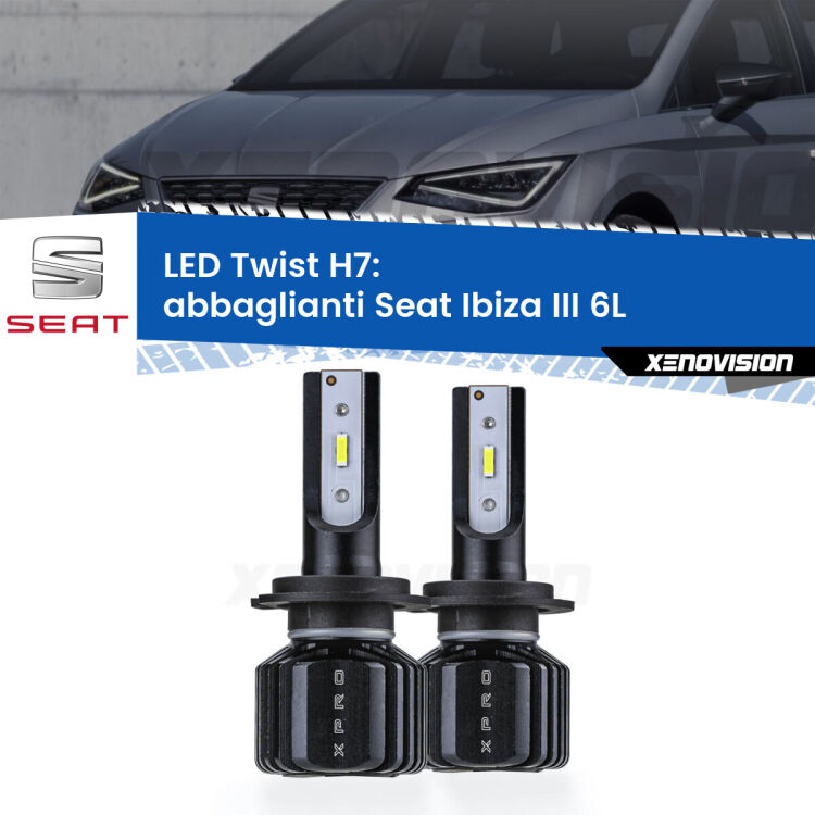 <strong>Kit abbaglianti LED</strong> H7 per <strong>Seat Ibiza III</strong> 6L con doppia lampada con fari Xenon. Compatte, impermeabili, senza ventola: praticamente indistruttibili. Top Quality.