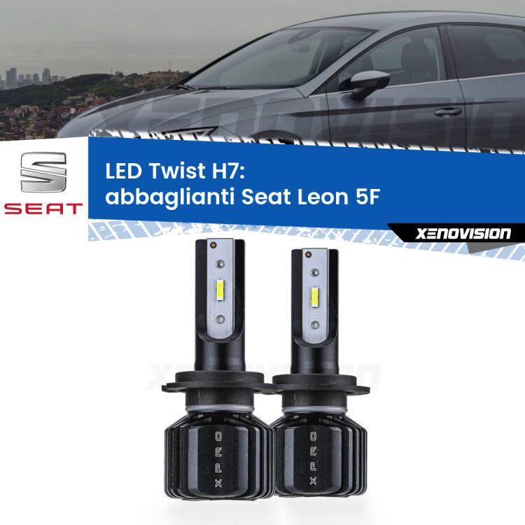 <strong>Kit abbaglianti LED</strong> H7 per <strong>Seat Leon</strong> 5F 2012in poi. Compatte, impermeabili, senza ventola: praticamente indistruttibili. Top Quality.