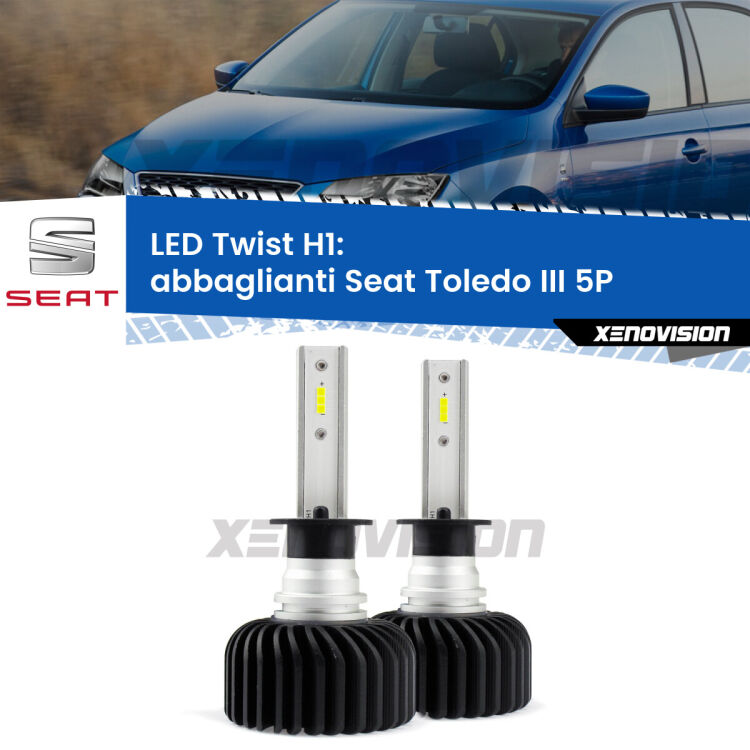 <strong>Kit abbaglianti LED</strong> H1 per <strong>Seat Toledo III</strong> 5P 2004-2009. Compatte, impermeabili, senza ventola: praticamente indistruttibili. Top Quality.