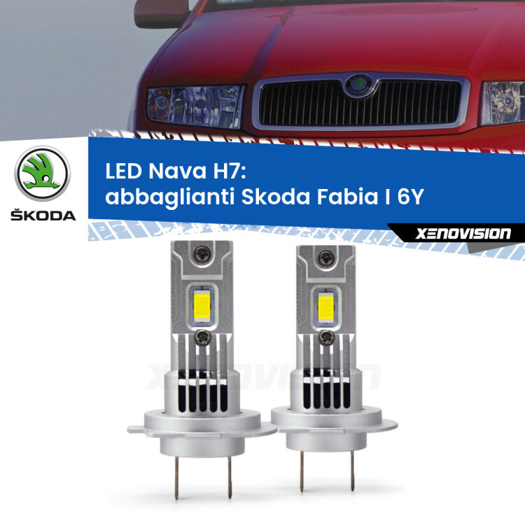 0 Abbaglianti LED Skoda Fabia I 6Y con fari Xenon: H7 Nava <strong>Abbaglianti LED no-spie per Skoda Fabia I</strong> 6Y con fari Xenon. Coppia lampade <strong>H7</strong> modello Nava canbus, raffreddate a ventola.