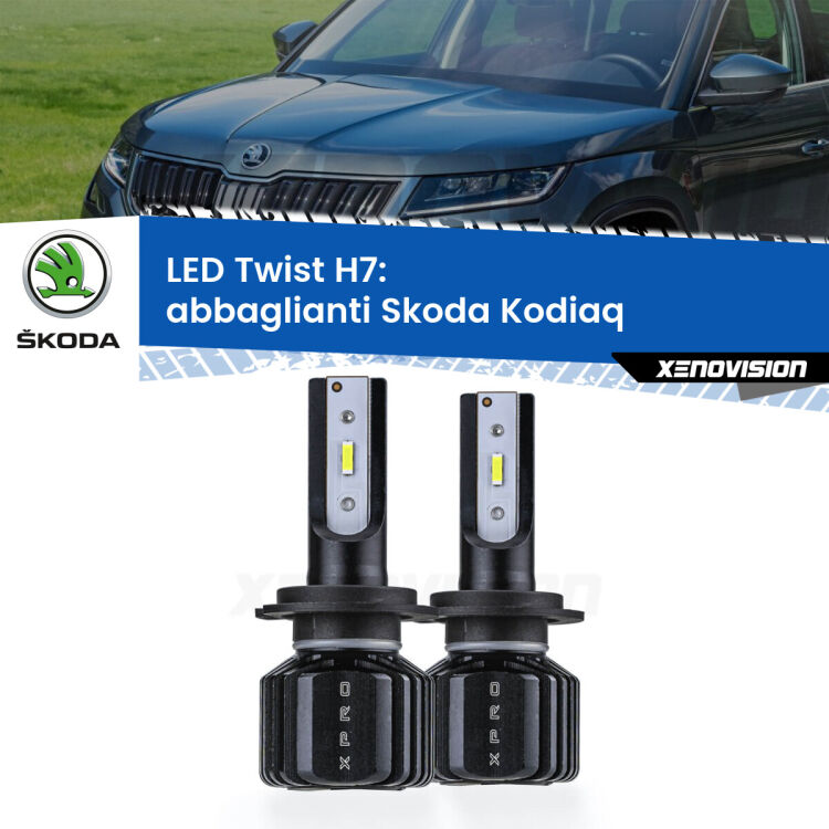 <strong>Kit abbaglianti LED</strong> H7 per <strong>Skoda Kodiaq</strong>  2016in poi. Compatte, impermeabili, senza ventola: praticamente indistruttibili. Top Quality.