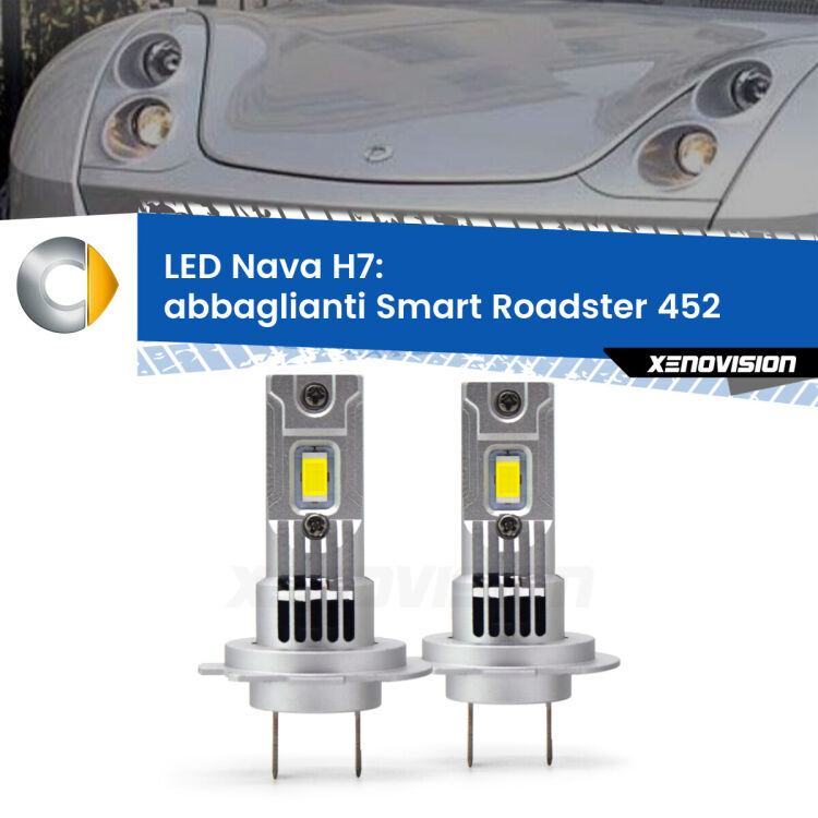 0 Abbaglianti LED Smart Roadster 452 2003 -2005: H7 Nava <strong>Abbaglianti LED no-spie per Smart Roadster</strong> 452 2003 -2005. Coppia lampade <strong>H7</strong> modello Nava canbus, raffreddate a ventola.