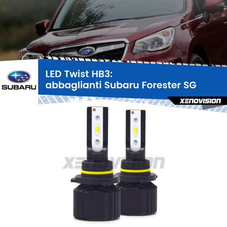 <strong>Kit abbaglianti LED</strong> HB3 per <strong>Subaru Forester</strong> SG a parabola doppia. Compatte, impermeabili, senza ventola: praticamente indistruttibili. Top Quality.