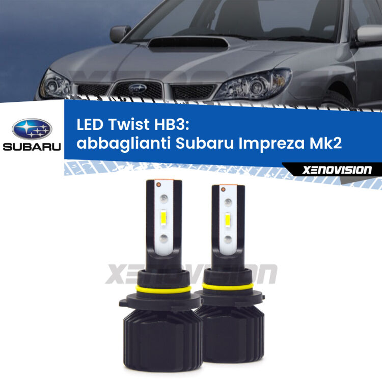 <strong>Kit abbaglianti LED</strong> HB3 per <strong>Subaru Impreza</strong> Mk2 a parabola doppia. Compatte, impermeabili, senza ventola: praticamente indistruttibili. Top Quality.