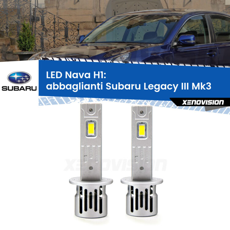 0 Abbaglianti LED Subaru Legacy III Mk3 1998 -2002: H1 Nava <strong>Abbaglianti LED no-spie per Subaru Legacy III</strong> Mk3 1998 -2002. Coppia lampade <strong> H1</strong> modello Nava canbus, raffreddate a ventola.