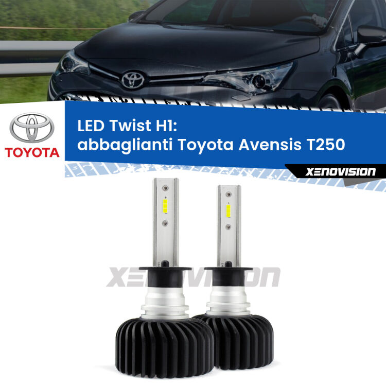 Abbaglianti LED Toyota Avensis T250 2003 -2008: H1 11,000Lm <strong>Kit abbaglianti LED</strong> H1 per <strong>Toyota Avensis</strong> T250 2003 -2008. Compatte, impermeabili, senza ventola: praticamente indistruttibili. Top Quality.