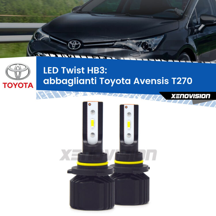 Abbaglianti LED Toyota Avensis T270 2009 -2015: HB3 11,000Lm <strong>Kit abbaglianti LED</strong> HB3 per <strong>Toyota Avensis</strong> T270 2009 -2015. Compatte, impermeabili, senza ventola: praticamente indistruttibili. Top Quality.
