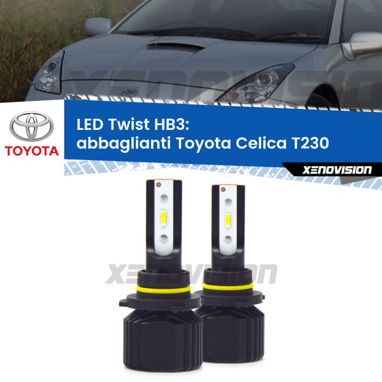 <strong>Kit abbaglianti LED</strong> HB3 per <strong>Toyota Celica</strong> T230 1999-2005. Compatte, impermeabili, senza ventola: praticamente indistruttibili. Top Quality.