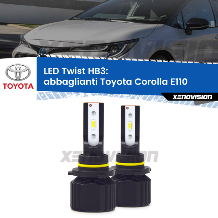 Abbaglianti LED Toyota Corolla E110 1999 -2001: HB3 11,000Lm <strong>Kit abbaglianti LED</strong> HB3 per <strong>Toyota Corolla</strong> E110 1999 -2001. Compatte, impermeabili, senza ventola: praticamente indistruttibili. Top Quality.