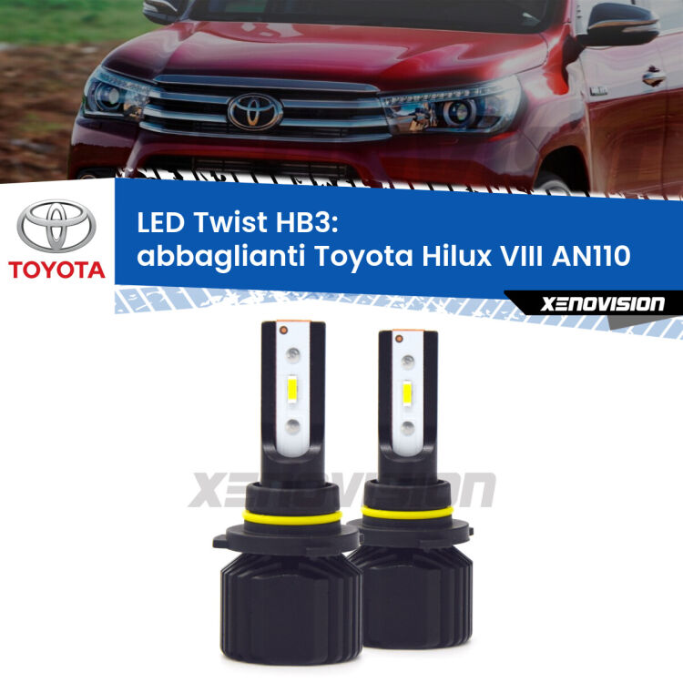 <strong>Kit abbaglianti LED</strong> HB3 per <strong>Toyota Hilux VIII</strong> AN110 2015in poi. Compatte, impermeabili, senza ventola: praticamente indistruttibili. Top Quality.
