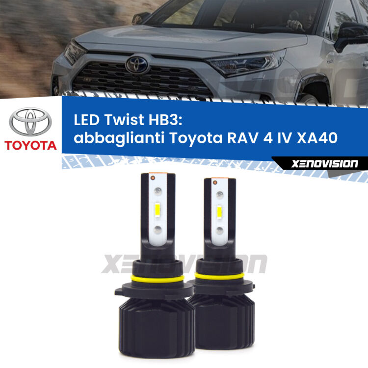 Abbaglianti LED Toyota RAV 4 IV XA40 con fari Bi-Xenon: HB3 11,000Lm <strong>Kit abbaglianti LED</strong> HB3 per <strong>Toyota RAV 4 IV</strong> XA40 con fari Bi-Xenon. Compatte, impermeabili, senza ventola: praticamente indistruttibili. Top Quality.