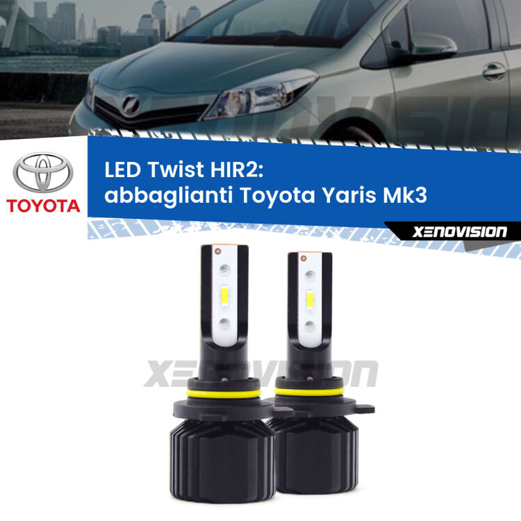 <strong>Kit abbaglianti LED</strong> HIR2 per <strong>Toyota Yaris</strong> Mk3 2017-2019. Compatte, impermeabili, senza ventola: praticamente indistruttibili. Top Quality.