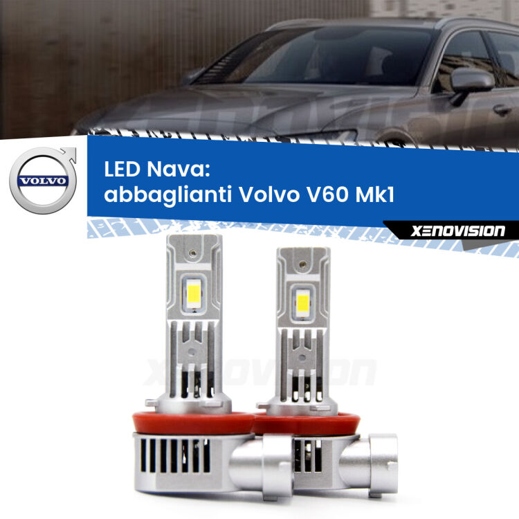 Abbaglianti LED Volvo V60 Mk1 2010 -2018: Nava 20,000Lm <strong>Abbaglianti LED no-spie per Volvo V60</strong> Mk1 2010 -2018. Coppia lampade <strong>H11</strong>/H9/H8/H16(JP) modello Nava canbus, raffreddate a ventola.
