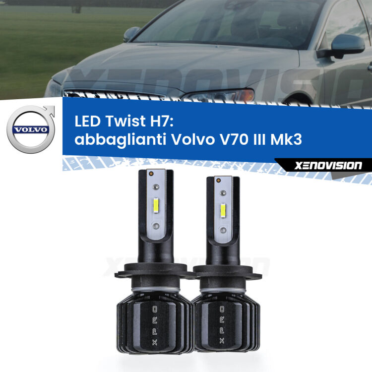 <strong>Kit abbaglianti LED</strong> H7 per <strong>Volvo V70 III</strong> Mk3 con fari Bi-Xenon. Compatte, impermeabili, senza ventola: praticamente indistruttibili. Top Quality.