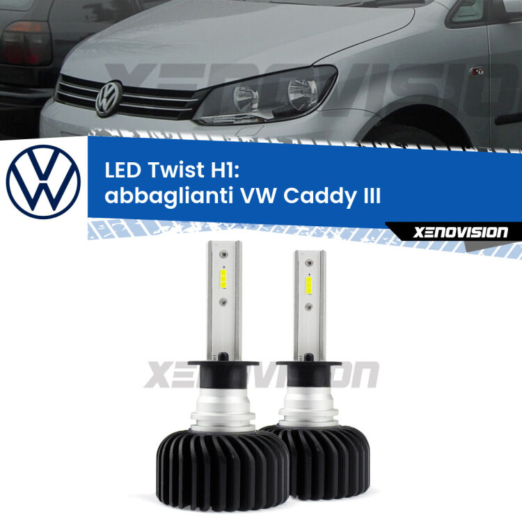 <strong>Kit abbaglianti LED</strong> H1 per <strong>VW Caddy III</strong>  2004-2010 senza DRL. Compatte, impermeabili, senza ventola: praticamente indistruttibili. Top Quality.