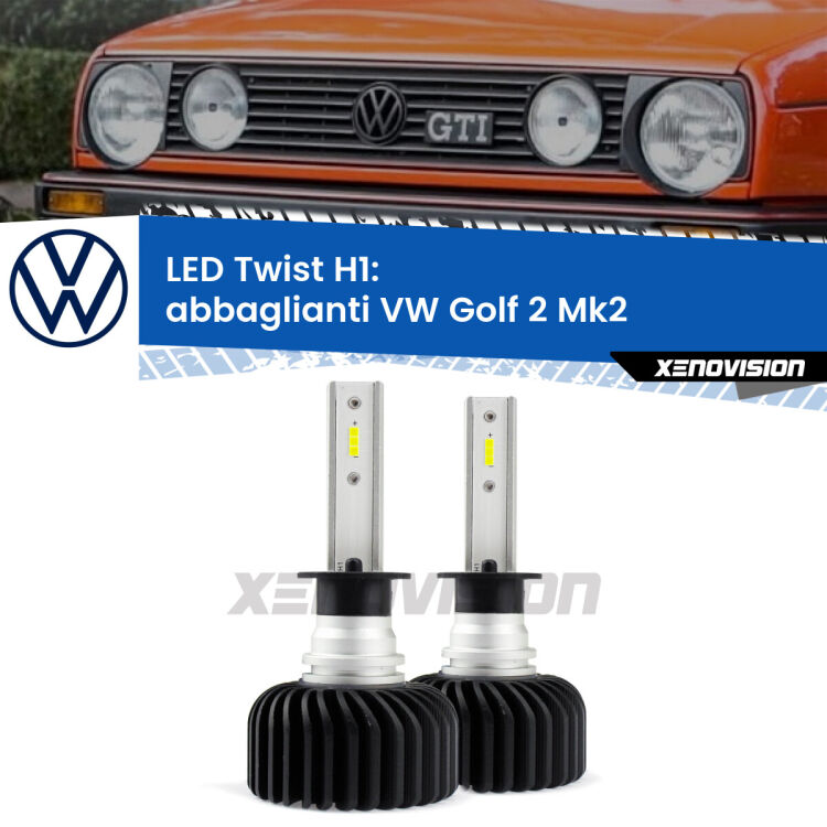 <strong>Kit abbaglianti LED</strong> H1 per <strong>VW Golf 2</strong> Mk2 a parabola doppia. Compatte, impermeabili, senza ventola: praticamente indistruttibili. Top Quality.