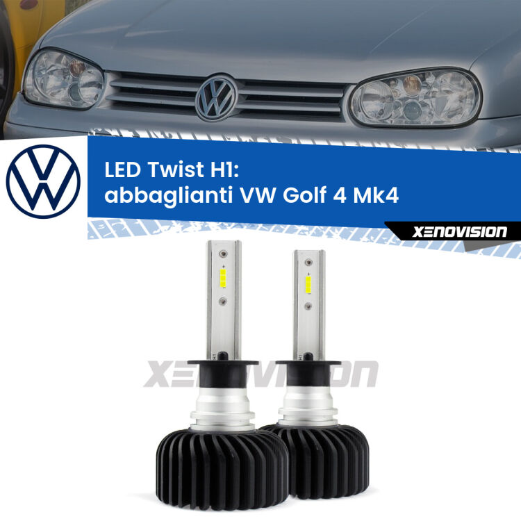 <strong>Kit abbaglianti LED</strong> H1 per <strong>VW Golf 4</strong> Mk4 1997-2005. Compatte, impermeabili, senza ventola: praticamente indistruttibili. Top Quality.