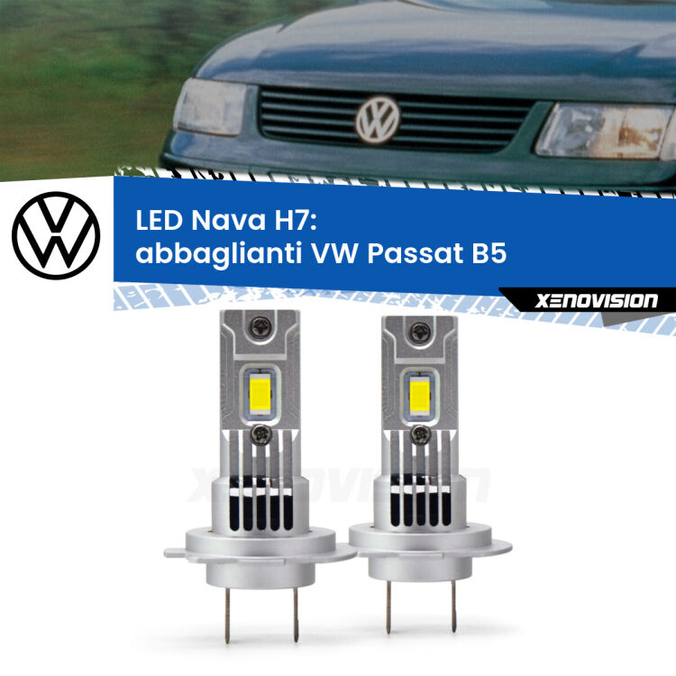 0 Abbaglianti LED VW Passat B5 con fari Xenon: H7 Nava <strong>Abbaglianti LED no-spie per VW Passat</strong> B5 con fari Xenon. Coppia lampade <strong>H7</strong> modello Nava canbus, raffreddate a ventola.