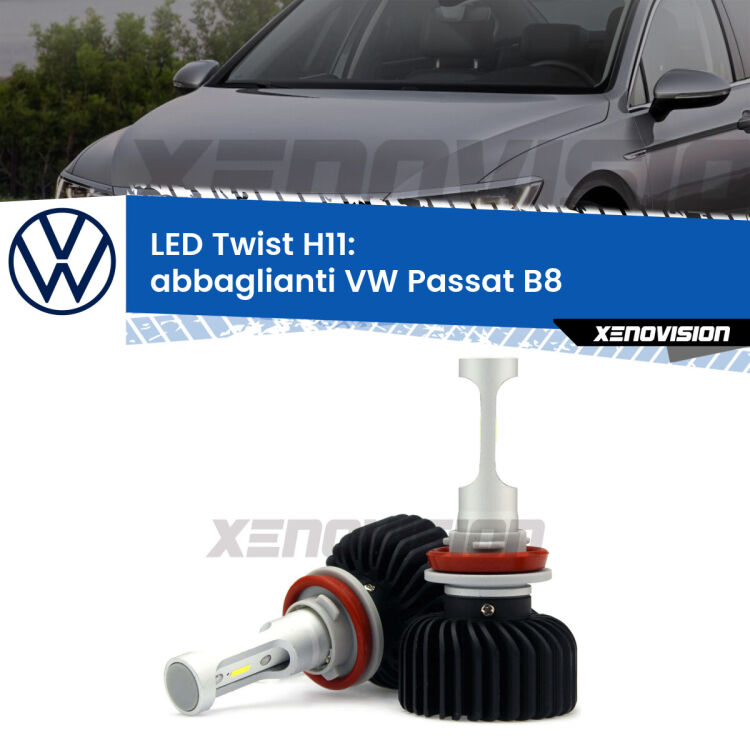 <strong>Kit abbaglianti LED</strong> H11 per <strong>VW Passat</strong> B8 2014-2017. Compatte, impermeabili, senza ventola: praticamente indistruttibili. Top Quality.