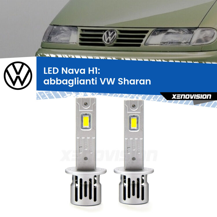 Abbaglianti LED VW Sharan  1995 -2010: H1 Nava <strong>Abbaglianti LED no-spie per VW Sharan</strong>  1995 -2010. Coppia lampade <strong> H1</strong> modello Nava canbus, raffreddate a ventola.