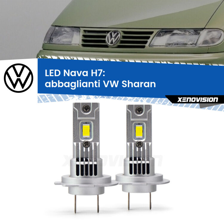 Abbaglianti LED VW Sharan  con fari Xenon: H7 Nava <strong>Abbaglianti LED no-spie per VW Sharan</strong>  con fari Xenon. Coppia lampade <strong>H7</strong> modello Nava canbus, raffreddate a ventola.