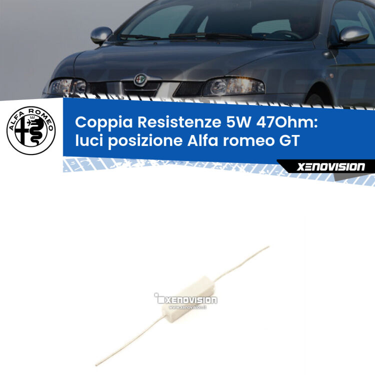 0 Alfa romeo GT 2003-2010: Resistenze Spegnispia 5W Economica per Luci posizione (Coppia) Coppia di resistenze in ceramica 5 Watt, economiche, durature ed efficaci per spegnere eventuali spie su luci posizione per Alfa romeo GT 2003-2010. Va collegata in parallalelo.